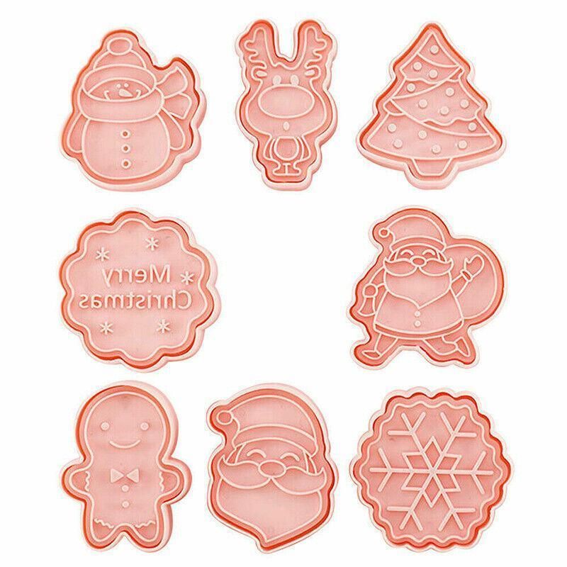 8PCS Christmas Cookie Cutter Set 3D Biscuit Moulds for Baking Fondant Pastry view 2