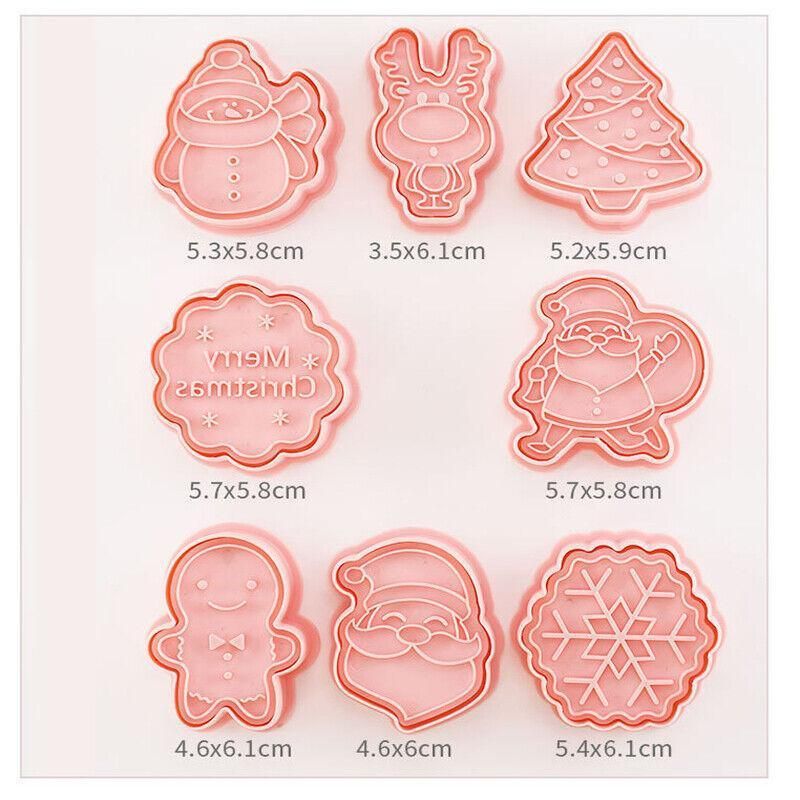 8PCS Christmas Cookie Cutter Set 3D Biscuit Moulds for Baking Fondant Pastry view 3