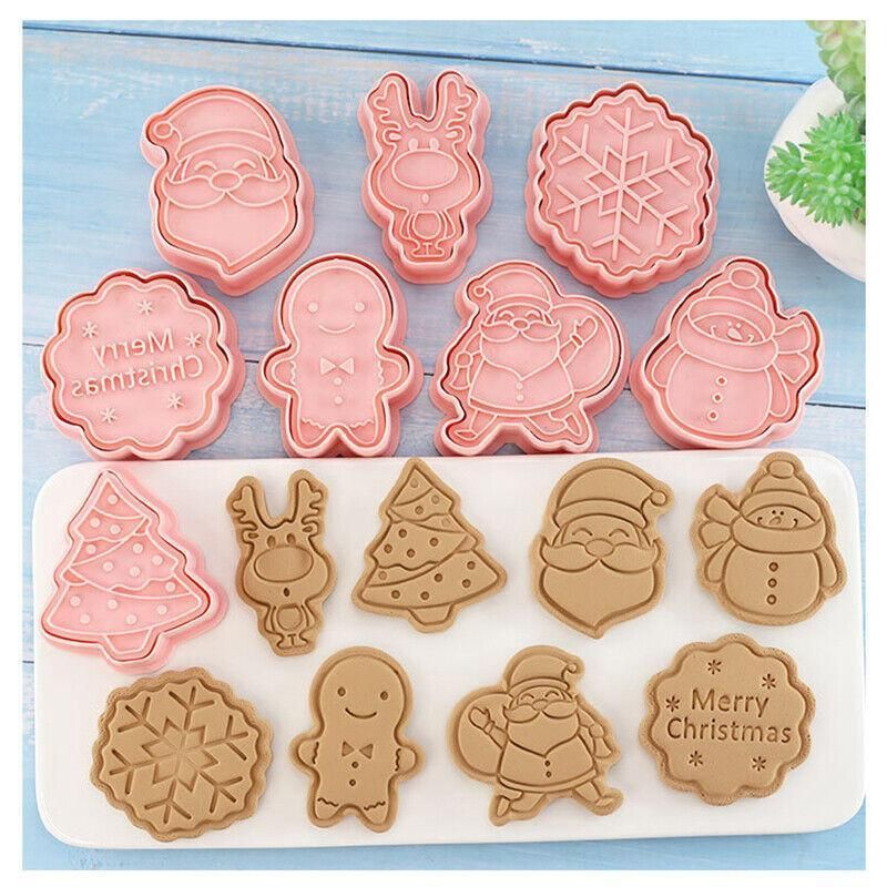 8PCS Christmas Cookie Cutter Set 3D Biscuit Moulds for Baking Fondant Pastry view 8