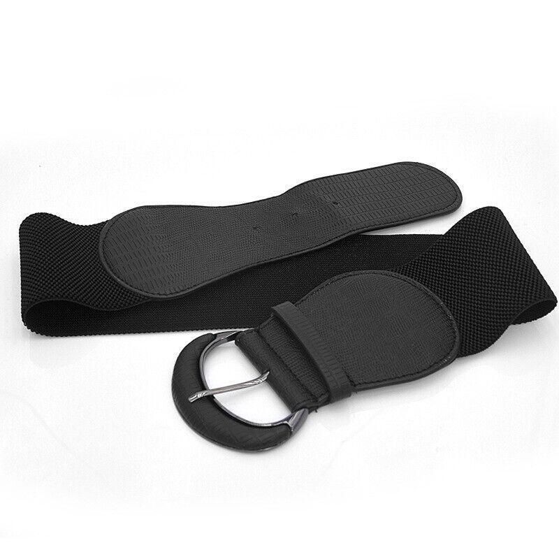 Faux Leather Cinch Waist Belt with Buckle for Women Stretch Wide Elastic Dress