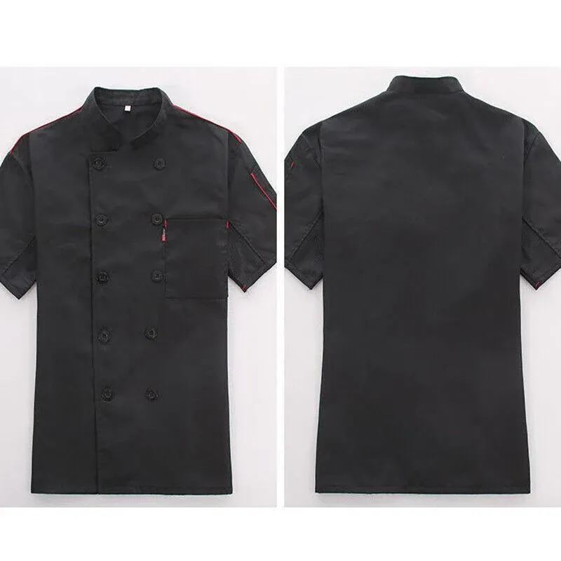 Black Unisex Mesh Sleeve Chef Coat Jacket Restaurant Hotel Cook Short Uniform - XL view 7