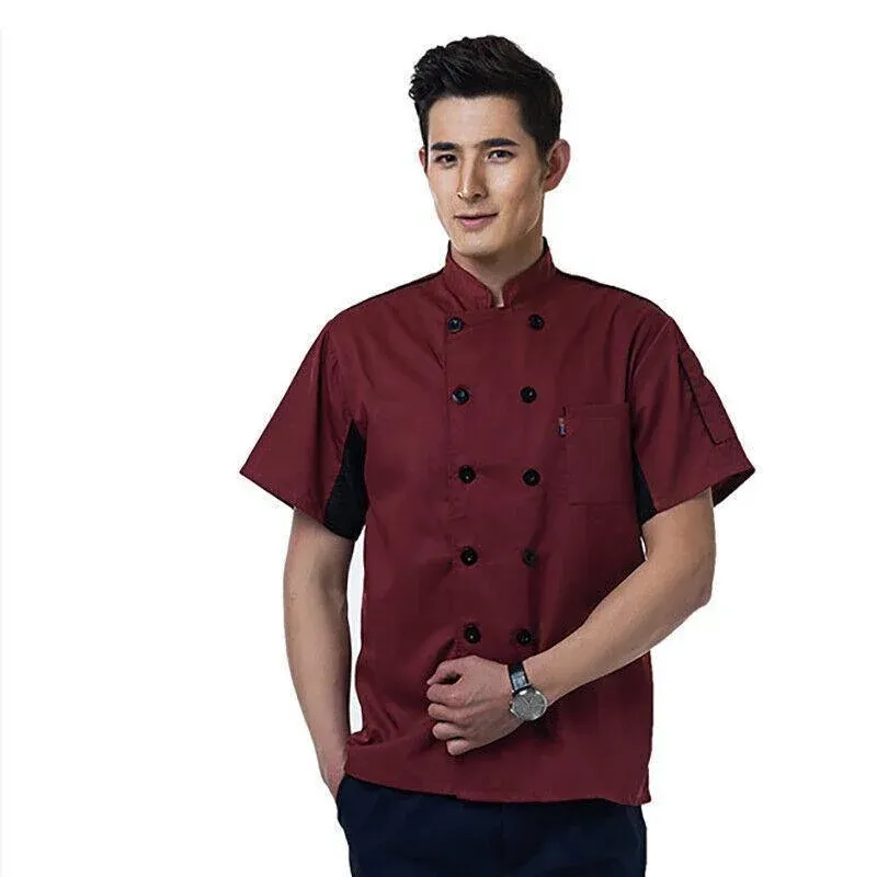 Black Unisex Mesh Sleeve Chef Coat Jacket Restaurant Hotel Cook Short Uniform - XL view 10