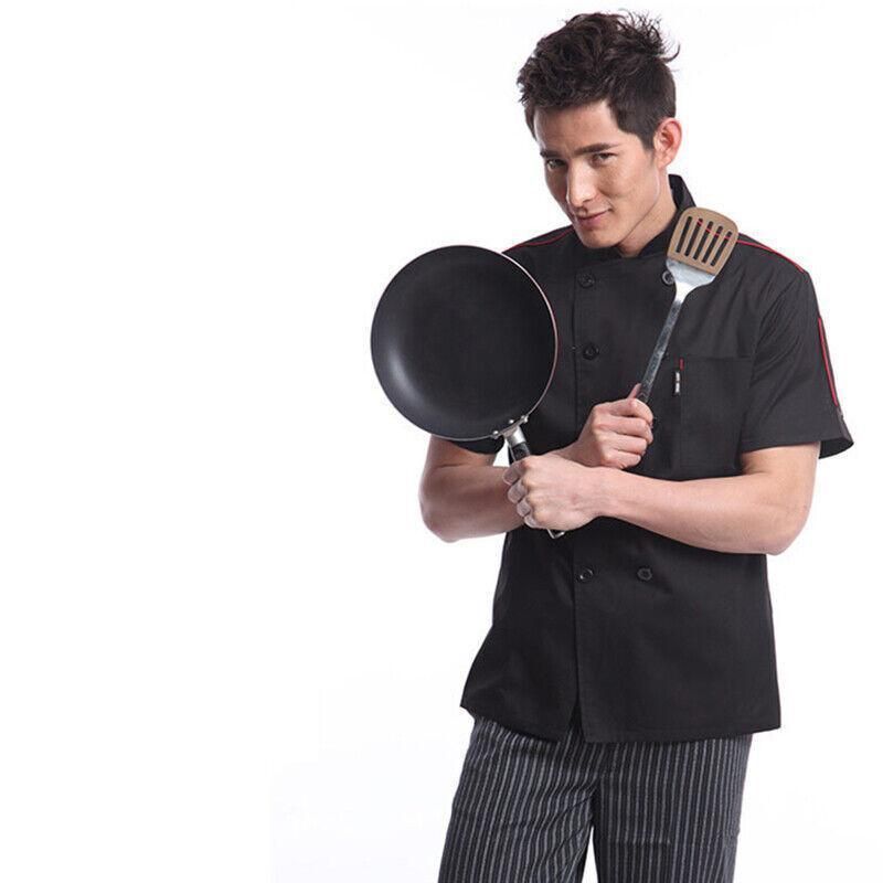 Black Unisex Mesh Sleeve Chef Coat Jacket Restaurant Hotel Cook Short Uniform - XL view 11