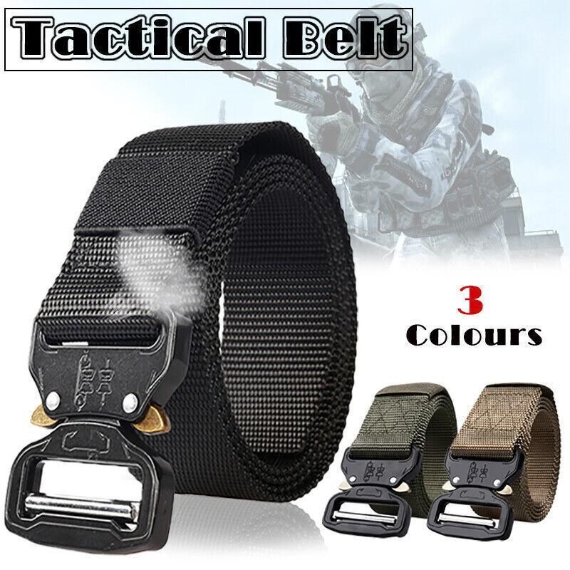 Mens Canvas Outdoor Tactical Belt Heavy Duty Army Waist Web Strap Waistband view 2