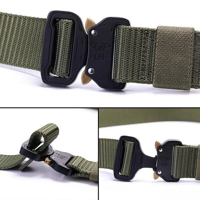 Mens Canvas Outdoor Tactical Belt Heavy Duty Army Waist Web Strap Waistband view 11