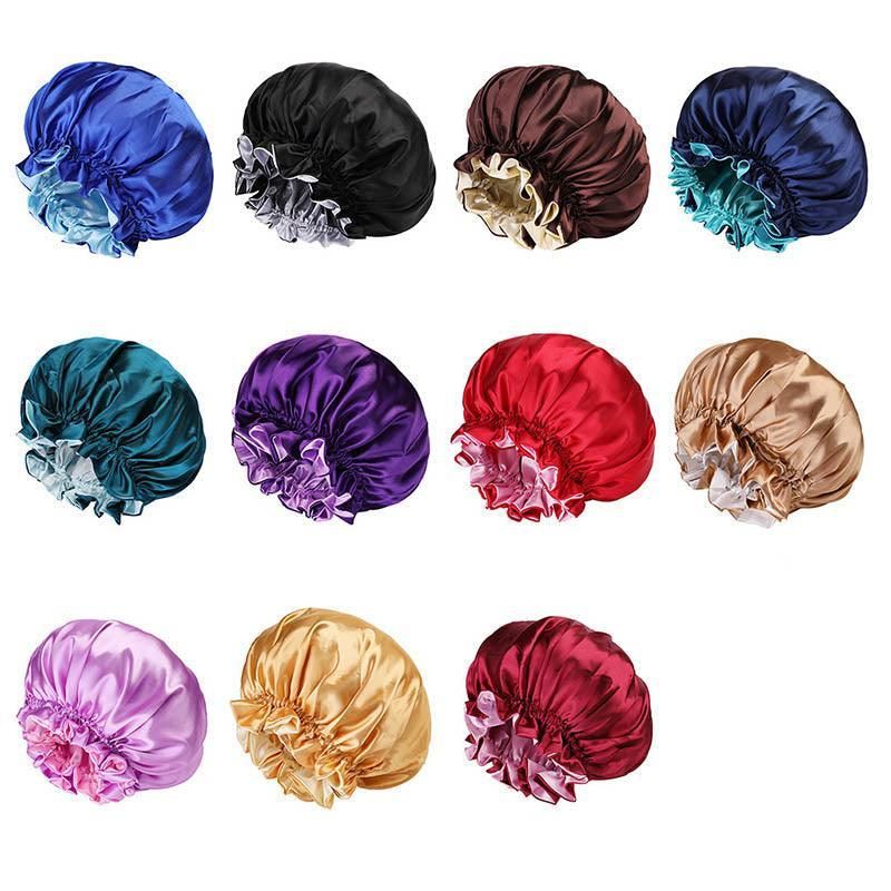 Womens Satin Sleep Cap Bonnet Elastic Wide Band Hair Sleeping Hat - Light Purple view 3
