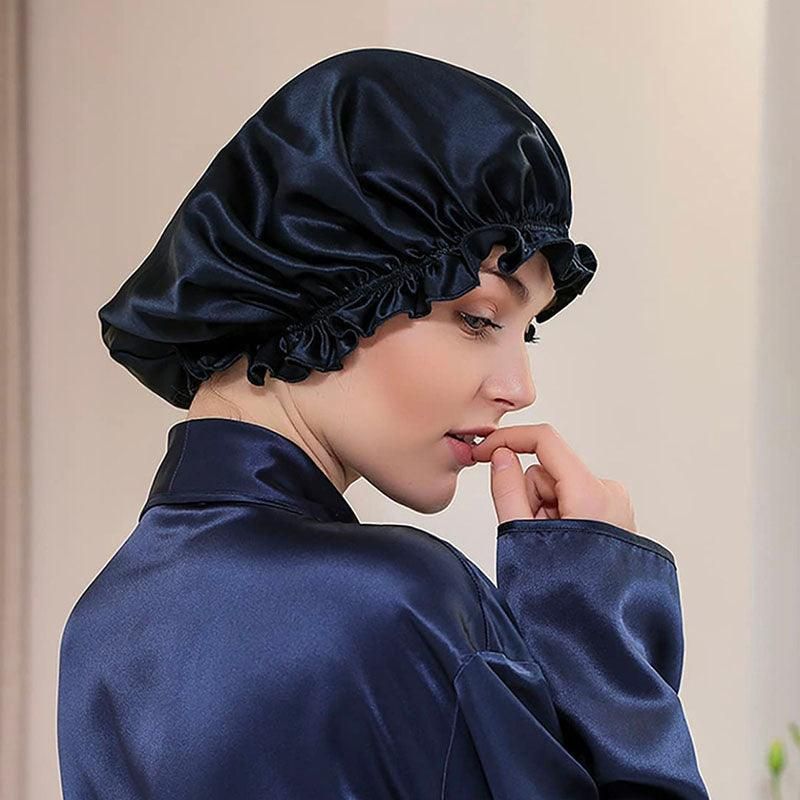 Womens Satin Sleep Cap Bonnet Elastic Wide Band Hair Sleeping Hat - Light Purple view 10