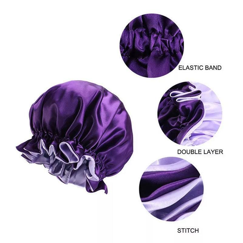 Womens Satin Sleep Cap Bonnet Elastic Wide Band Hair Sleeping Hat - Red view 6