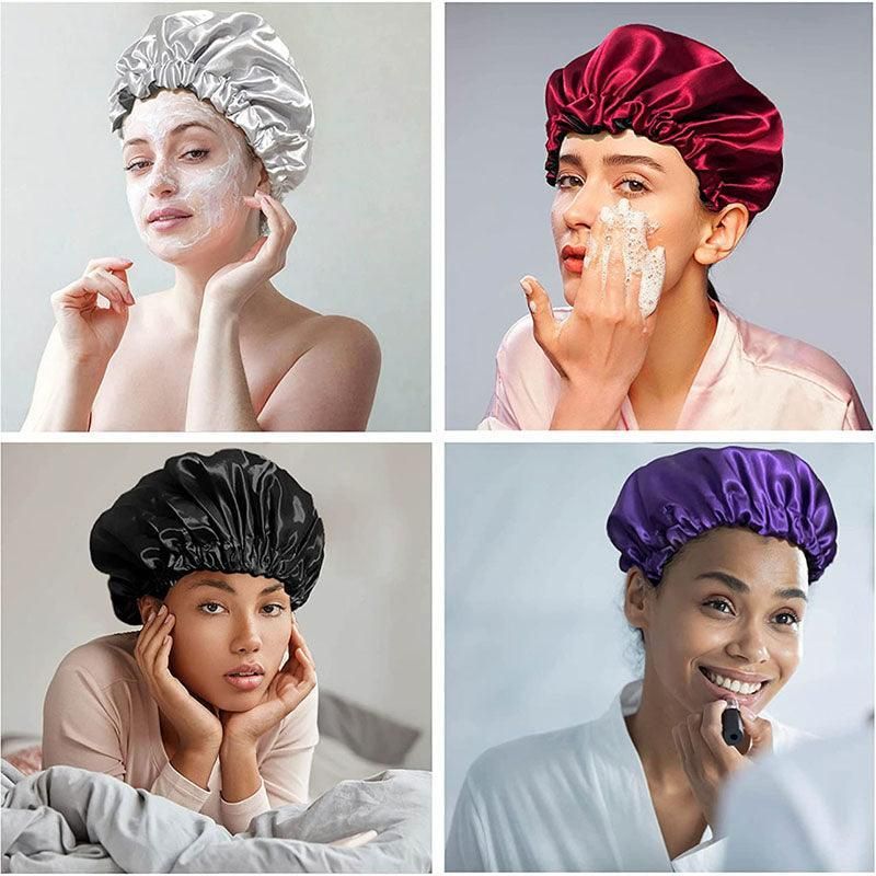 Womens Satin Sleep Cap Bonnet Elastic Wide Band Hair Sleeping Hat - Red view 9