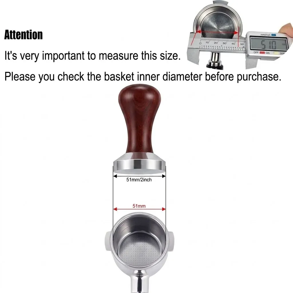 51mm Coffee Tamper Aluminum Alloy Base Wooden Handle for Espresso Machine view 3