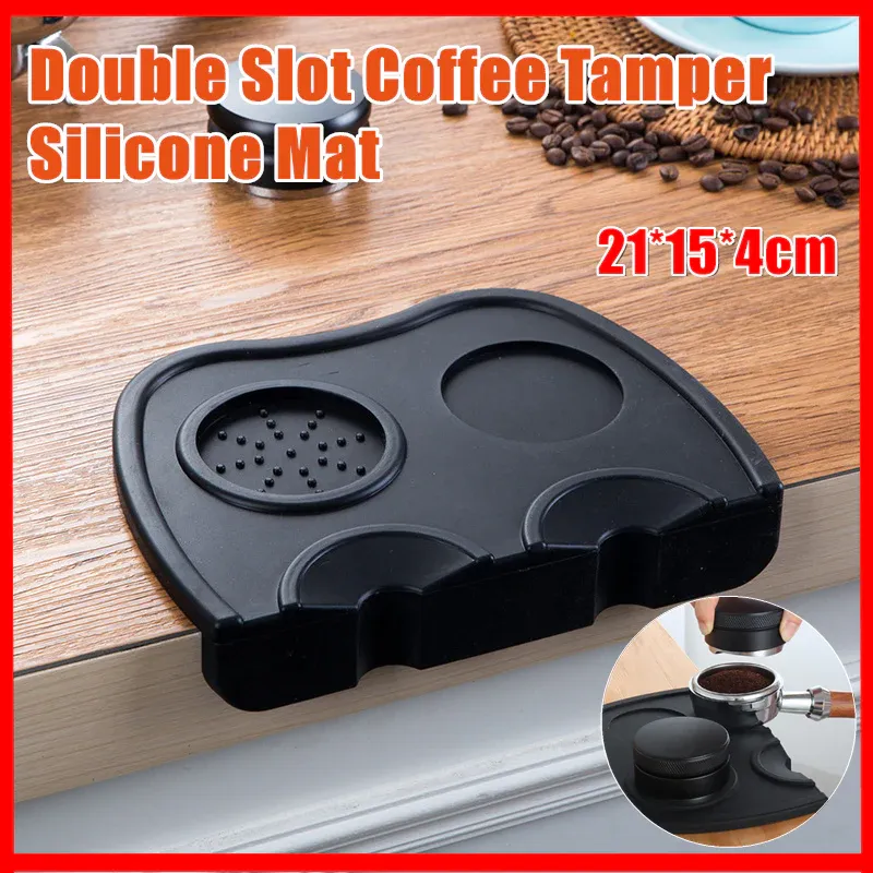 Double Slot Silicone Coffee Tamper Mat | Non-Slip Corner Tamping Pad 21×15×4cm