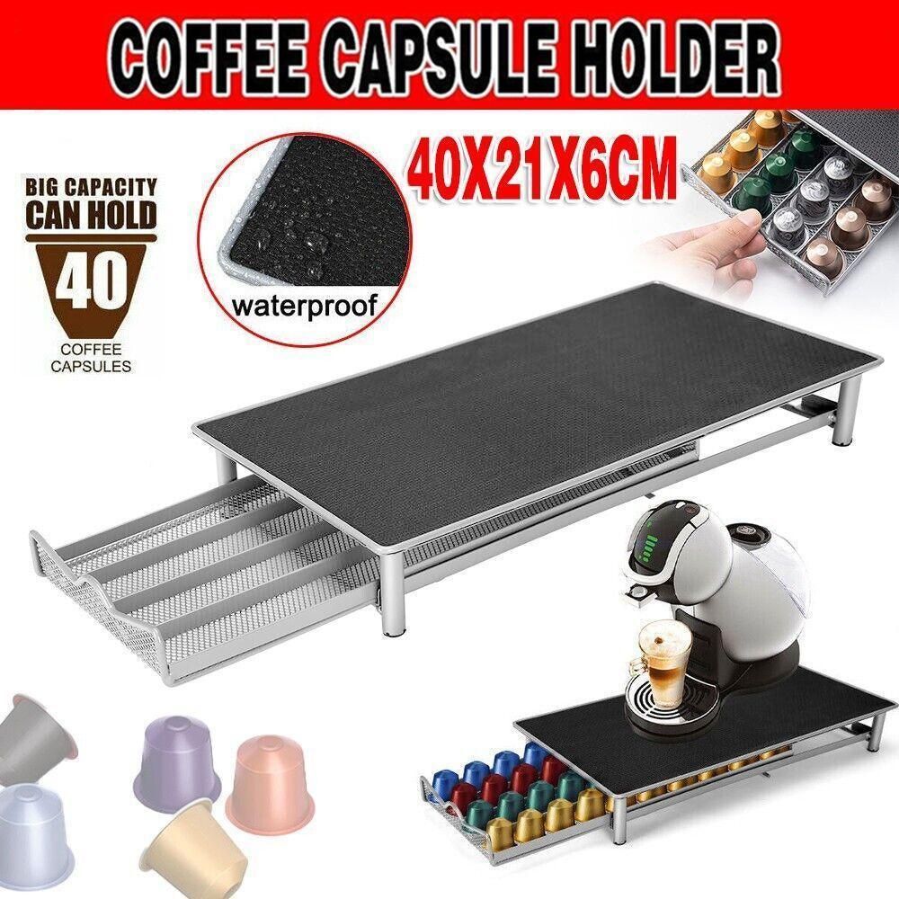 Coffee Capsule Drawer Holder for 40 Nespresso Pods with Non-Slip Top Rack