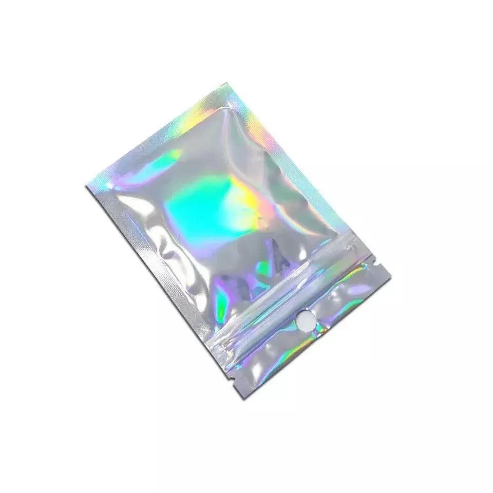 100/200X Iridescent Zip Bags for Food Storage & Holographic Makeup Pouch — image 1