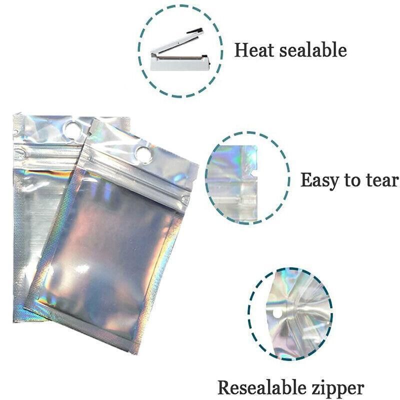 100/200X Iridescent Zip Bags for Food Storage & Holographic Makeup Pouch view 10