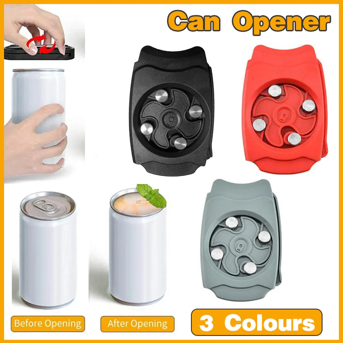 Topless Can Opener Manual Kitchen Tool for Beer Soda and Tin Bottles - Black view 2