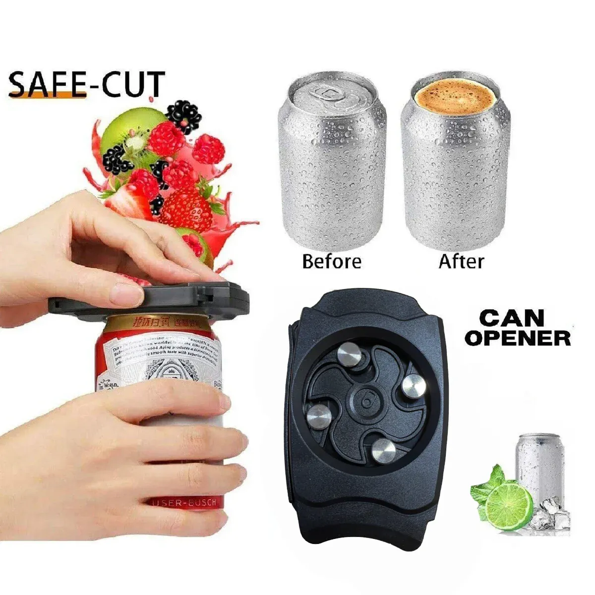 Topless Can Opener Manual Kitchen Tool for Beer Soda and Tin Bottles - Grey view 10