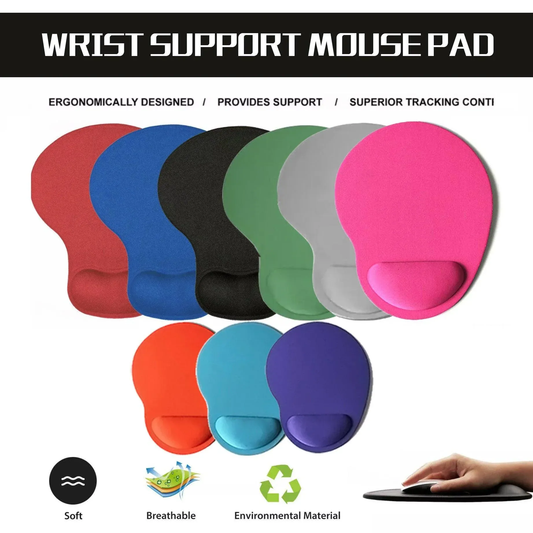 Comfort Mouse Pad with Built In Wrist Support Non Slip Ergonomic Mice Mat - Pink view 2