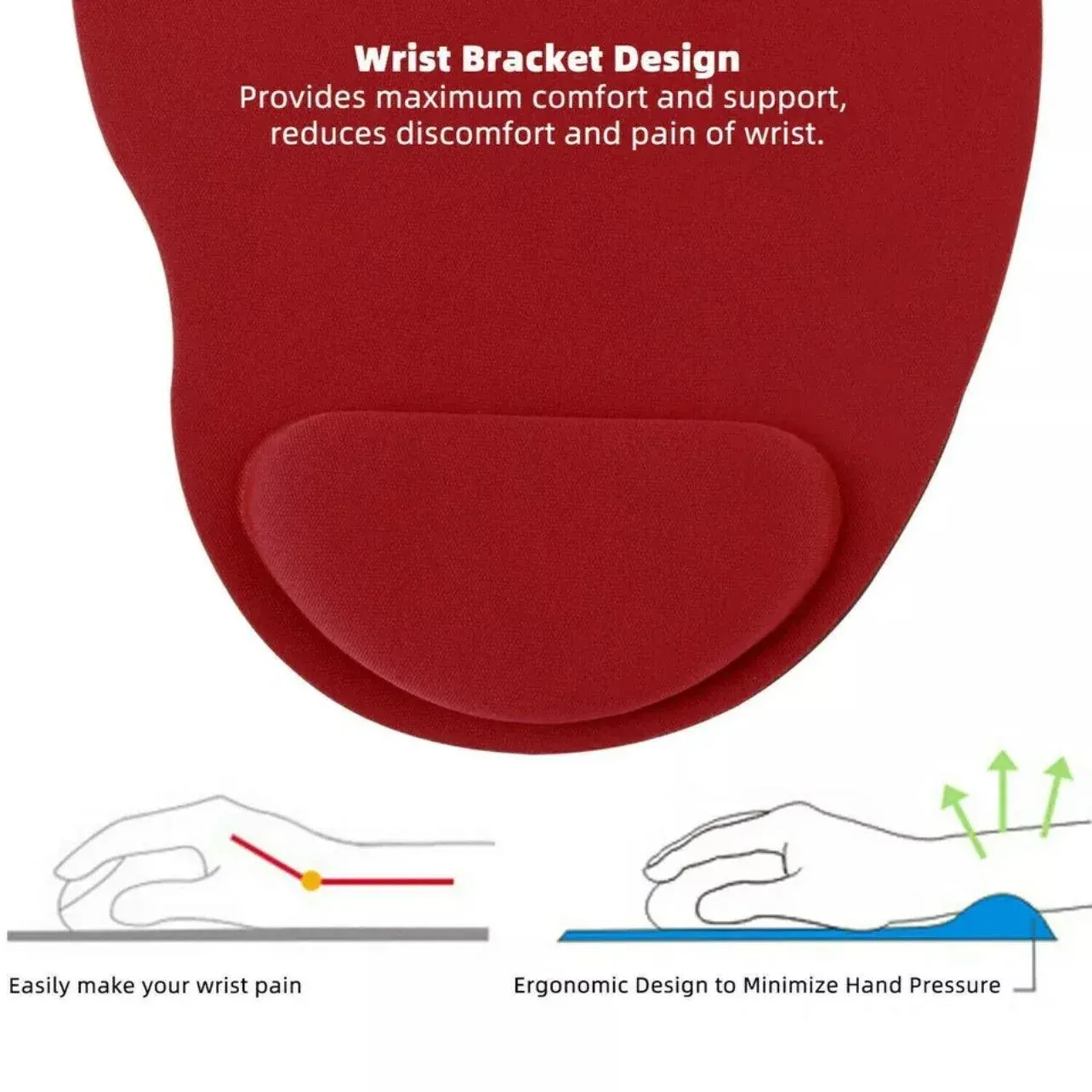 Comfort Mouse Pad with Built In Wrist Support Non Slip Ergonomic Mice Mat - Pink view 6