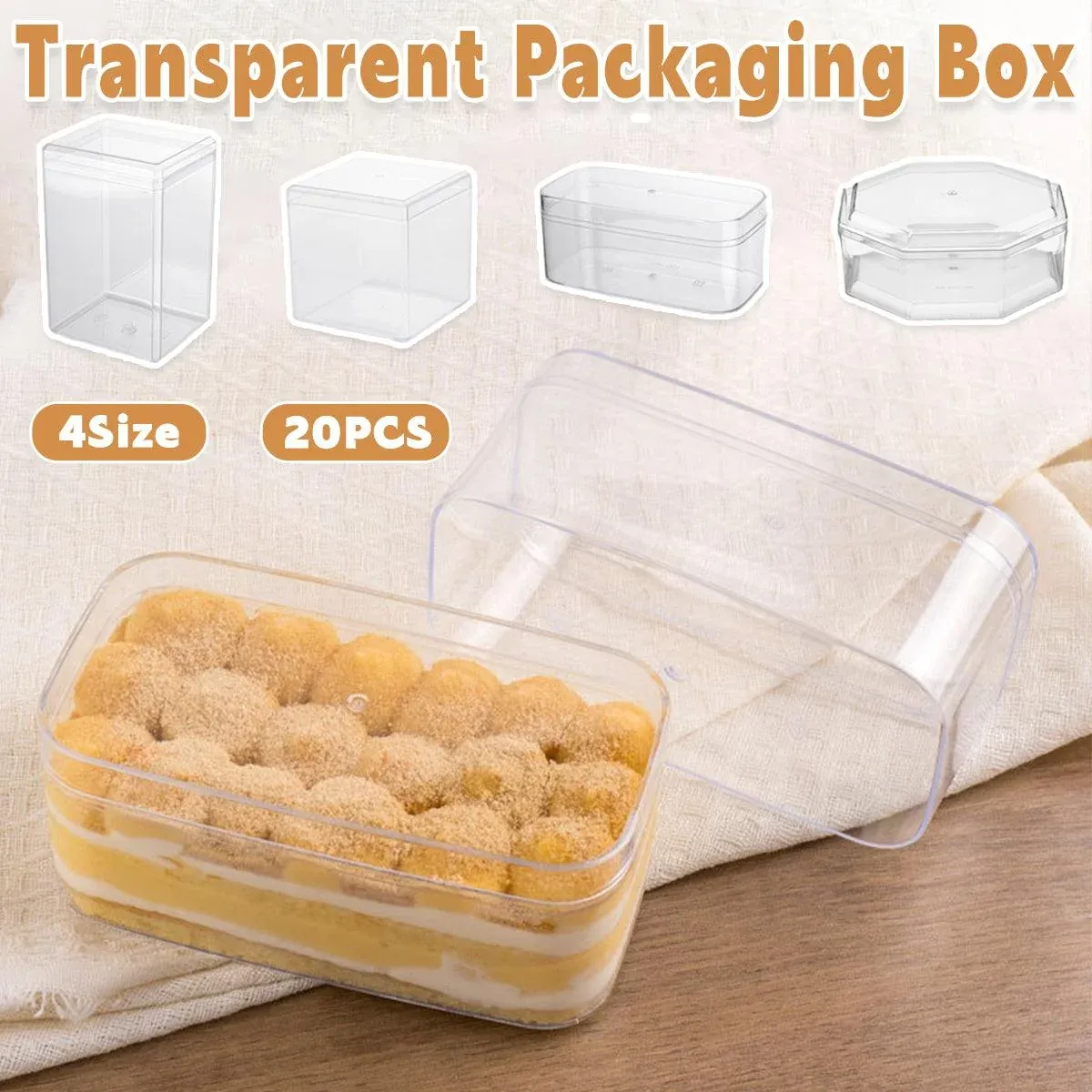 20pcs Transparent Biscuit Box Plastic Cake Box Pastry Dessert Storage view 2