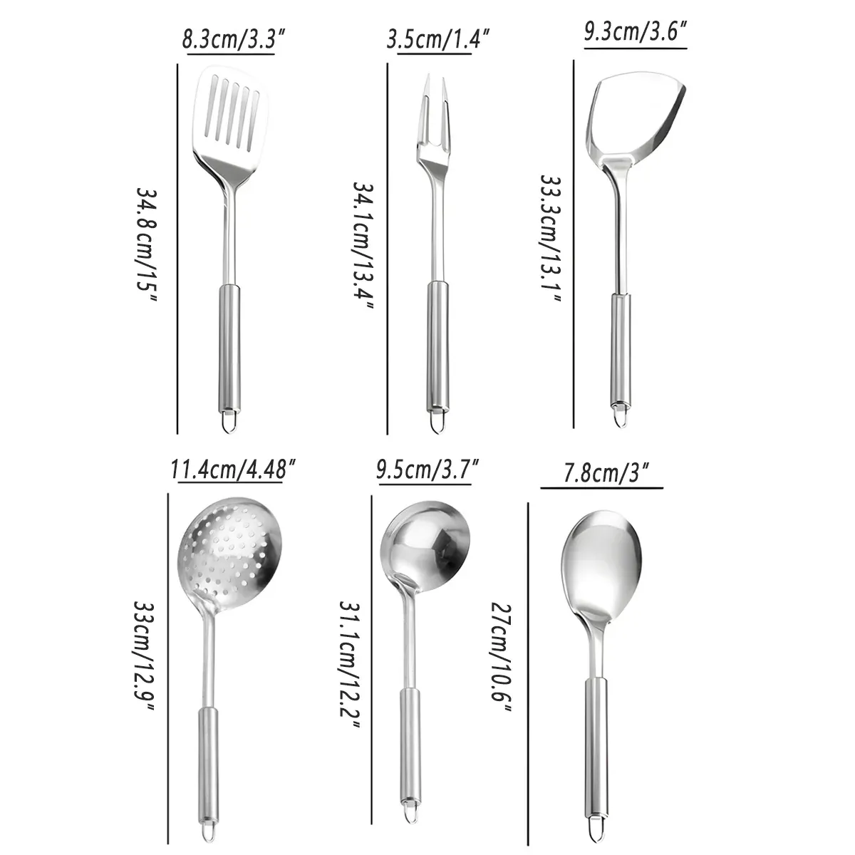 6PCS Stainless Steel Kitchen Utensil Set with Frying Spatula Colander and Spoon view 3