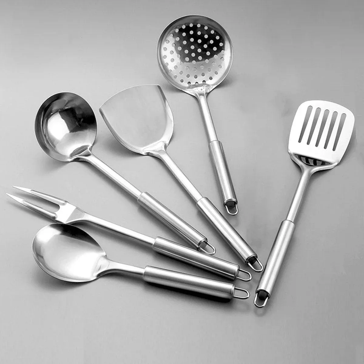 6PCS Stainless Steel Kitchen Utensil Set with Frying Spatula Colander and Spoon view 4