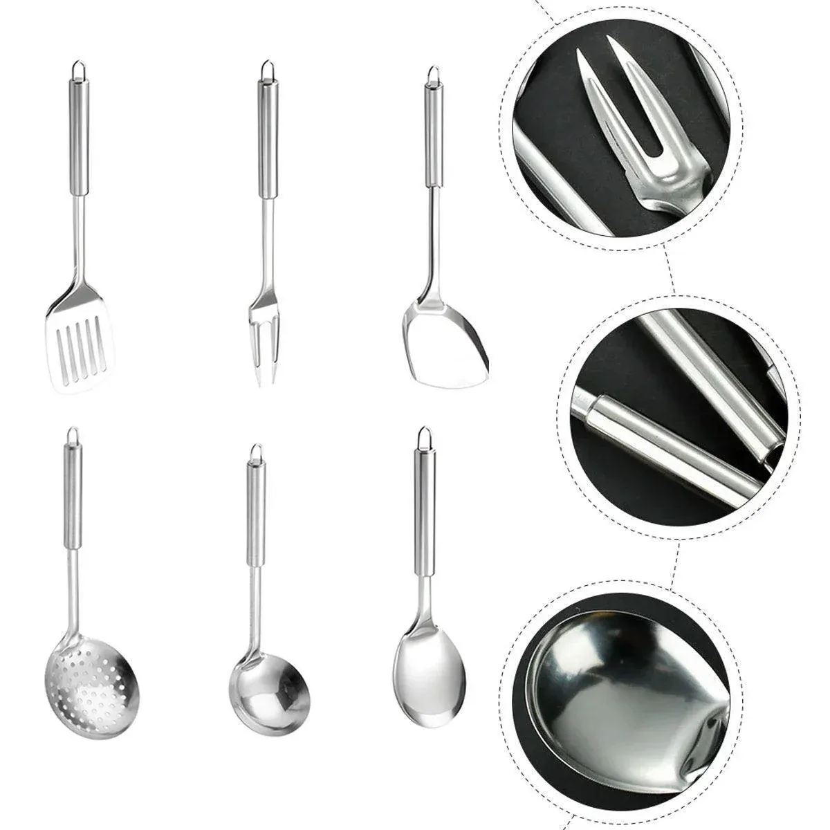 6PCS Stainless Steel Kitchen Utensil Set with Frying Spatula Colander and Spoon view 8