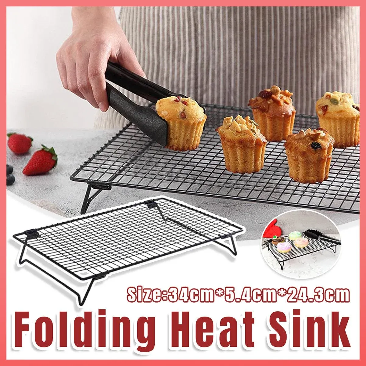 Collapsible Black Mesh Cake Cooling Rack Foldable Baking Tray for Kitchen Use