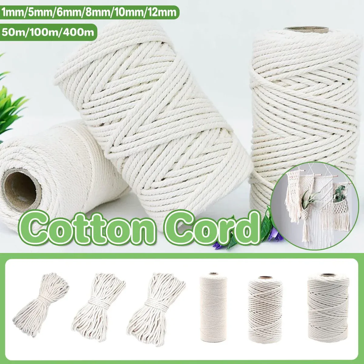 Cotton Rope Macrame Cord 1-12mm DIY Craft Tapestry Binding Decorative String view 15