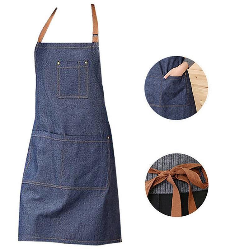 Adjustable Denim Apron Pocket Hanging Neck Cooking Kitchen Baking Bar Cafe Chefs view 3
