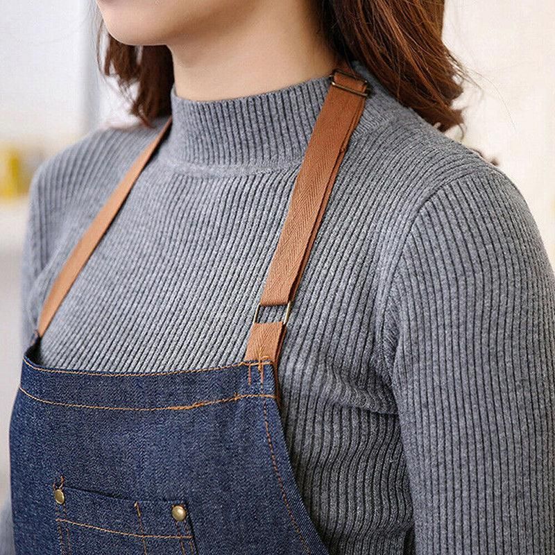 Adjustable Denim Apron Pocket Hanging Neck Cooking Kitchen Baking Bar Cafe Chefs view 4