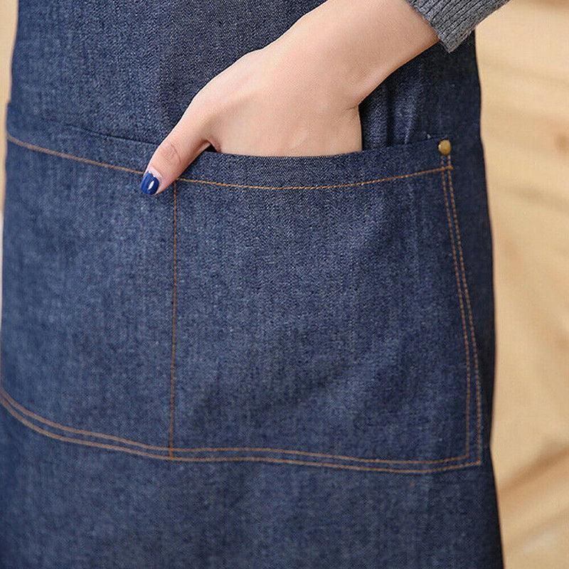 Adjustable Denim Apron Pocket Hanging Neck Cooking Kitchen Baking Bar Cafe Chefs view 5