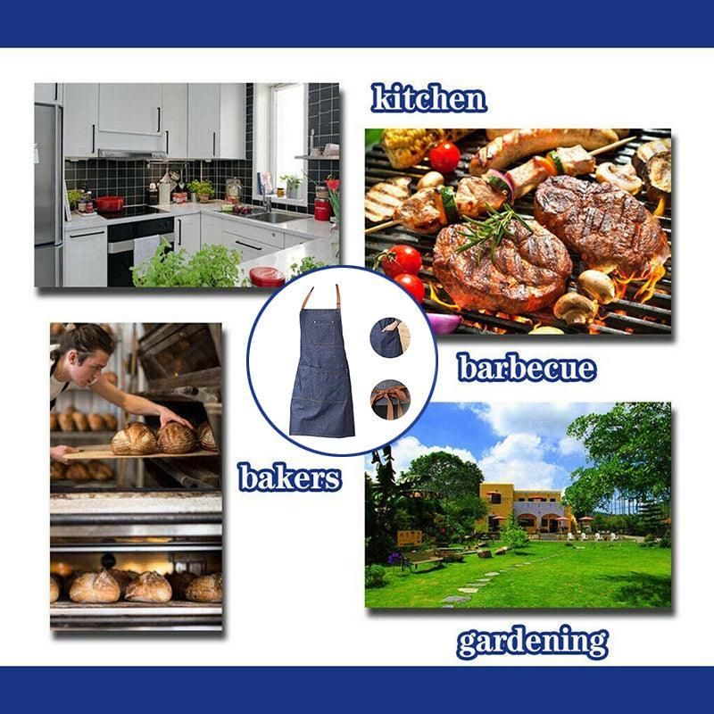 Adjustable Denim Apron Pocket Hanging Neck Cooking Kitchen Baking Bar Cafe Chefs view 7