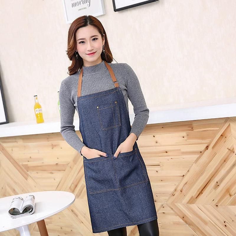 Adjustable Denim Apron Pocket Hanging Neck Cooking Kitchen Baking Bar Cafe Chefs view 9