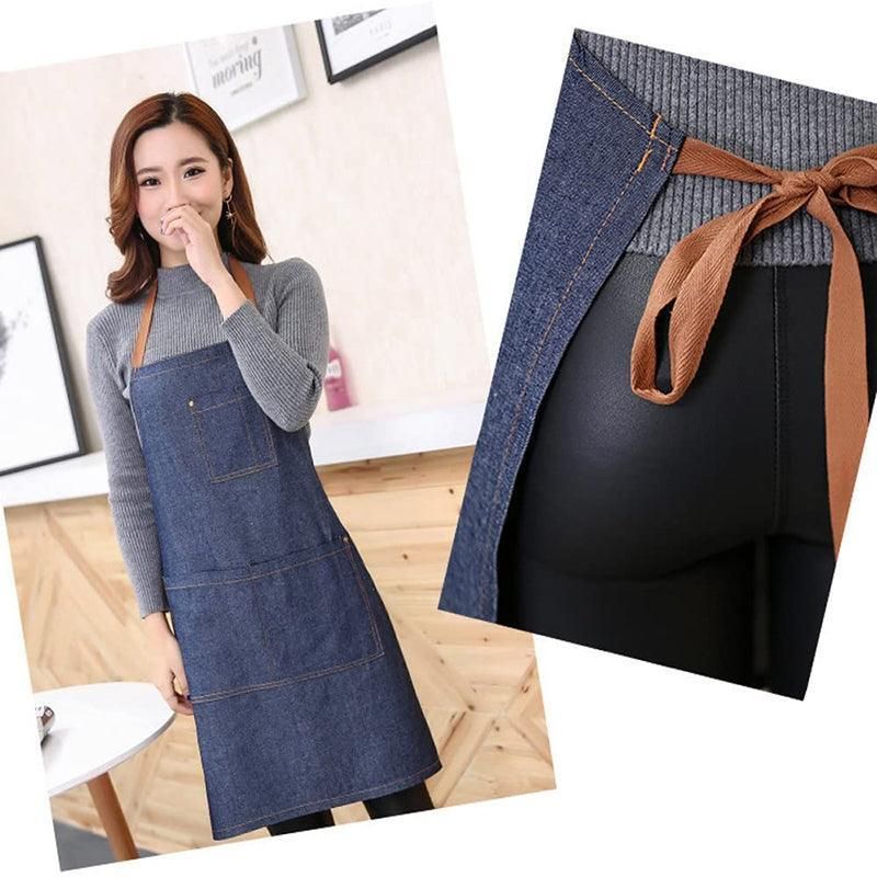 Adjustable Denim Apron Pocket Hanging Neck Cooking Kitchen Baking Bar Cafe Chefs view 11