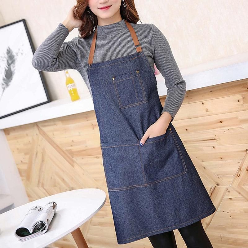 Adjustable Denim Apron Pocket Hanging Neck Cooking Kitchen Baking Bar Cafe Chefs view 12