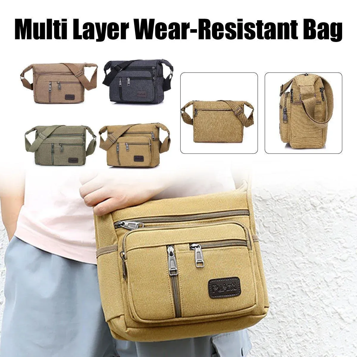 Multi Layer Canvas Crossbody Bag Casual Shoulder Bag for Travel Messenger Bag view 2