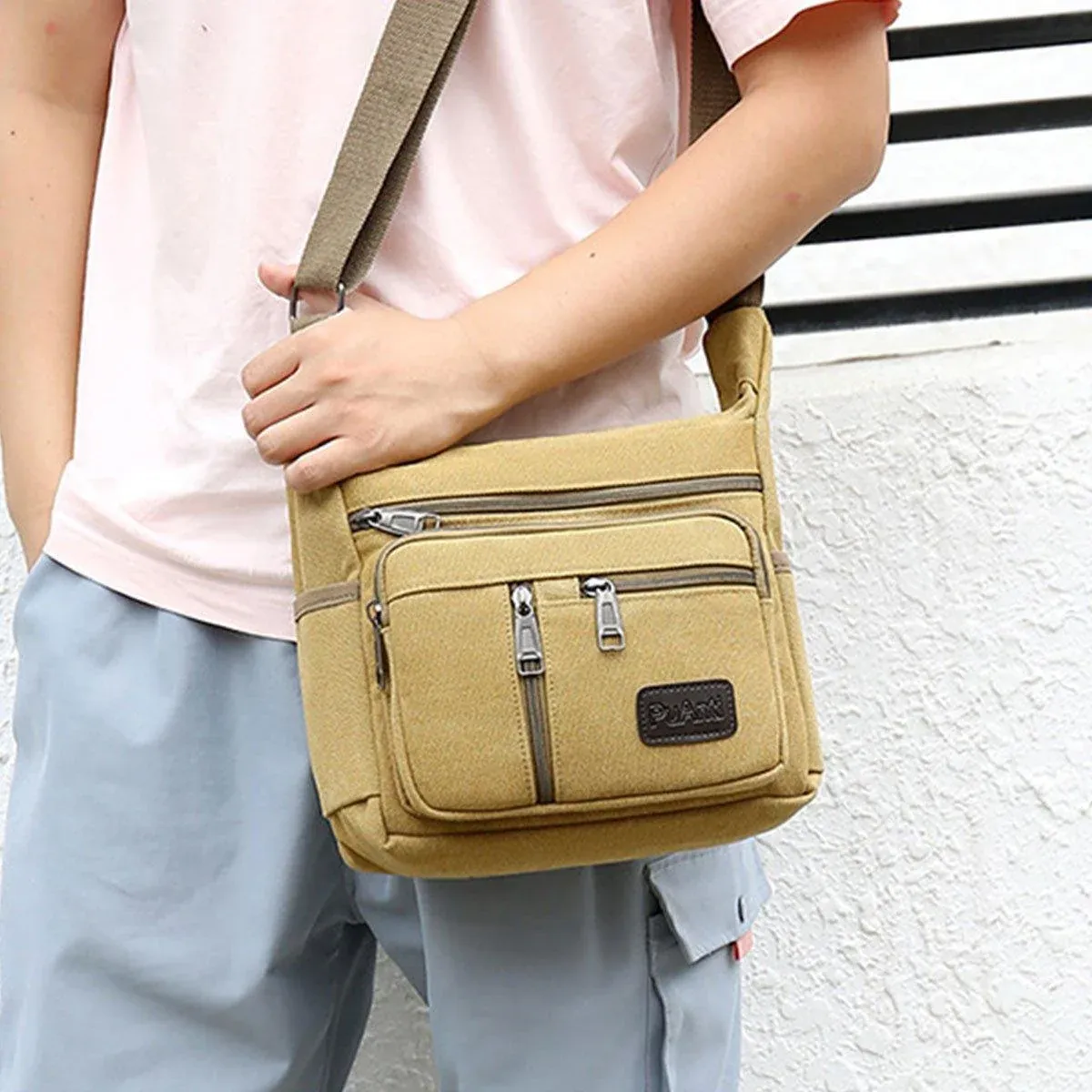 Multi Layer Canvas Crossbody Bag Casual Shoulder Bag for Travel Messenger Bag view 5