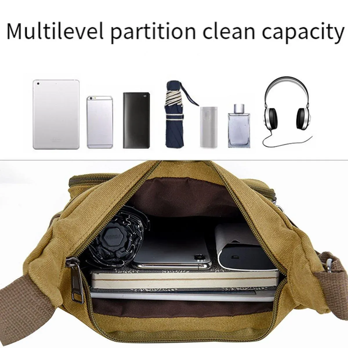 Multi Layer Canvas Crossbody Bag Casual Shoulder Bag for Travel Messenger Bag view 6