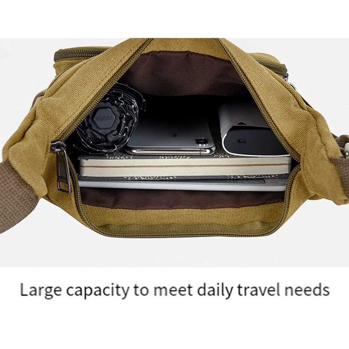 Multi Layer Canvas Crossbody Bag Casual Shoulder Bag for Travel Messenger Bag view 7