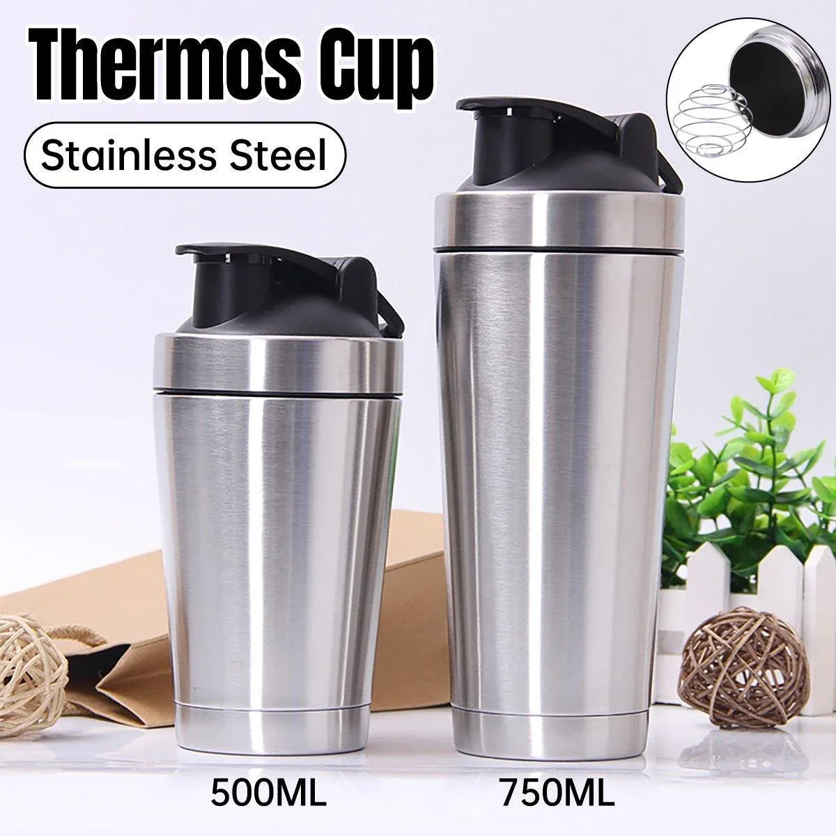 500/750ML Stainless Steel Protein Blender Shaker Cup Bottle Mixed Water Sport view 2