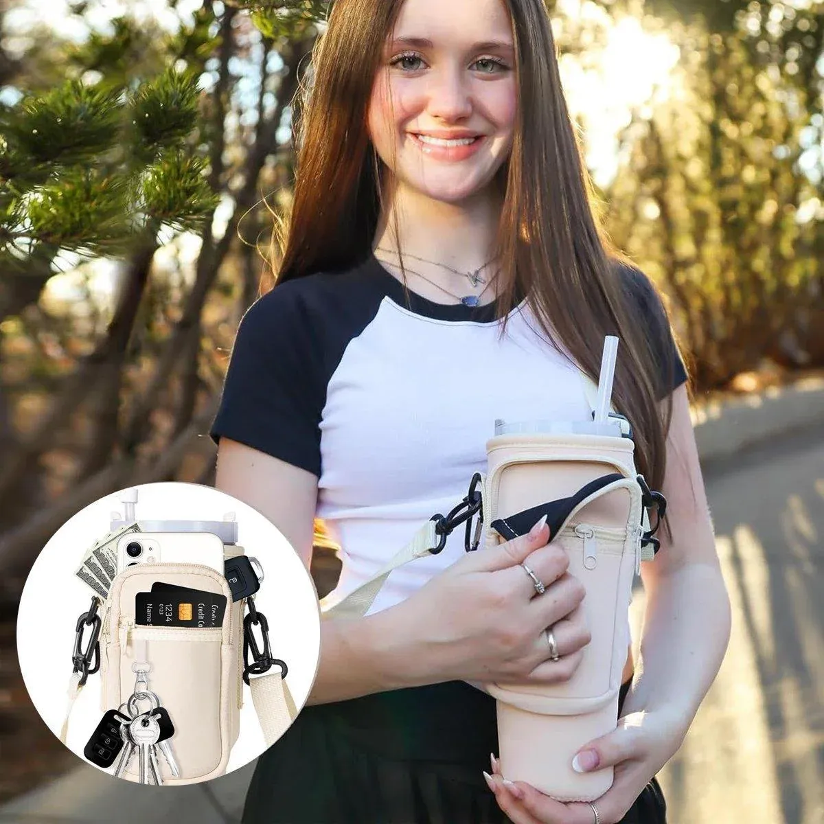 Portable Cup Sleeve Drink Holder Reusable Water Bottle Carrier Travel Bag - Grey view 12