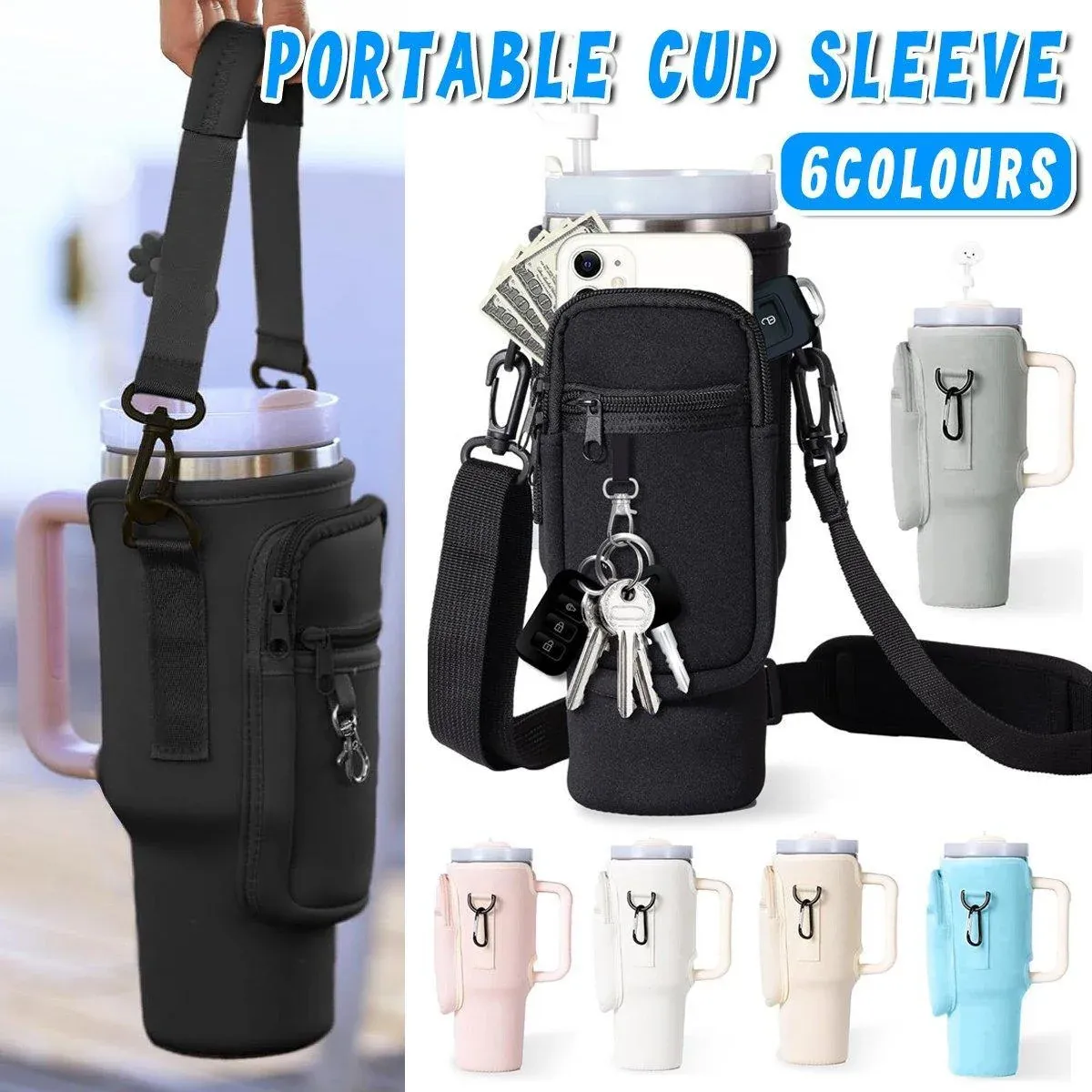 Portable Cup Sleeve Drink Holder Reusable Water Bottle Carrier Travel Bag - Grey view 14