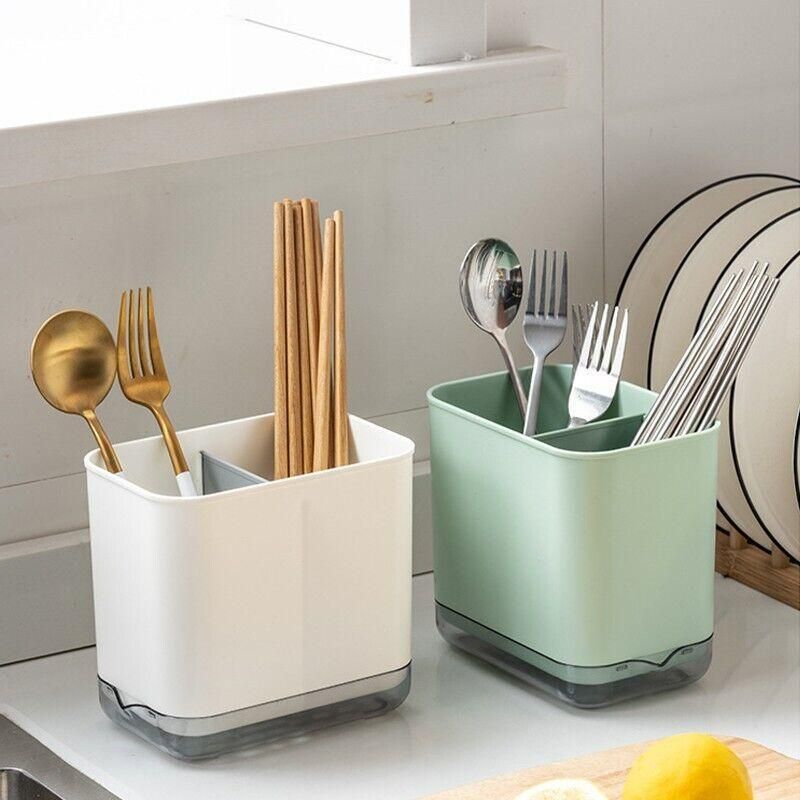 Cutlery Drainer Basket Multifunctional Storage Holder Box Spoon Drain Rack - White view 12