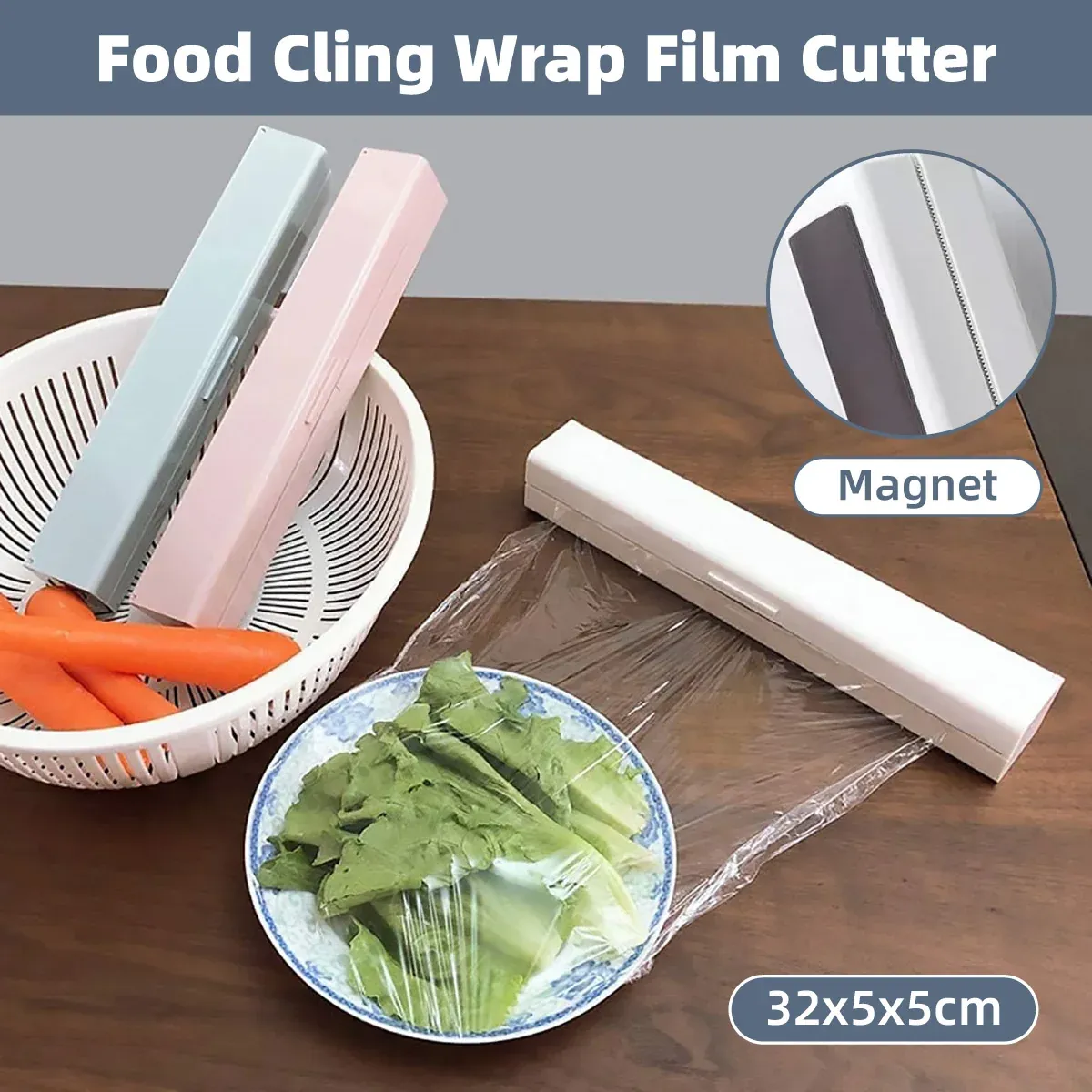 Plastic Food Wrap Dispenser Cutter Foil Cling Film Storage Holder Box Kitchen view 2