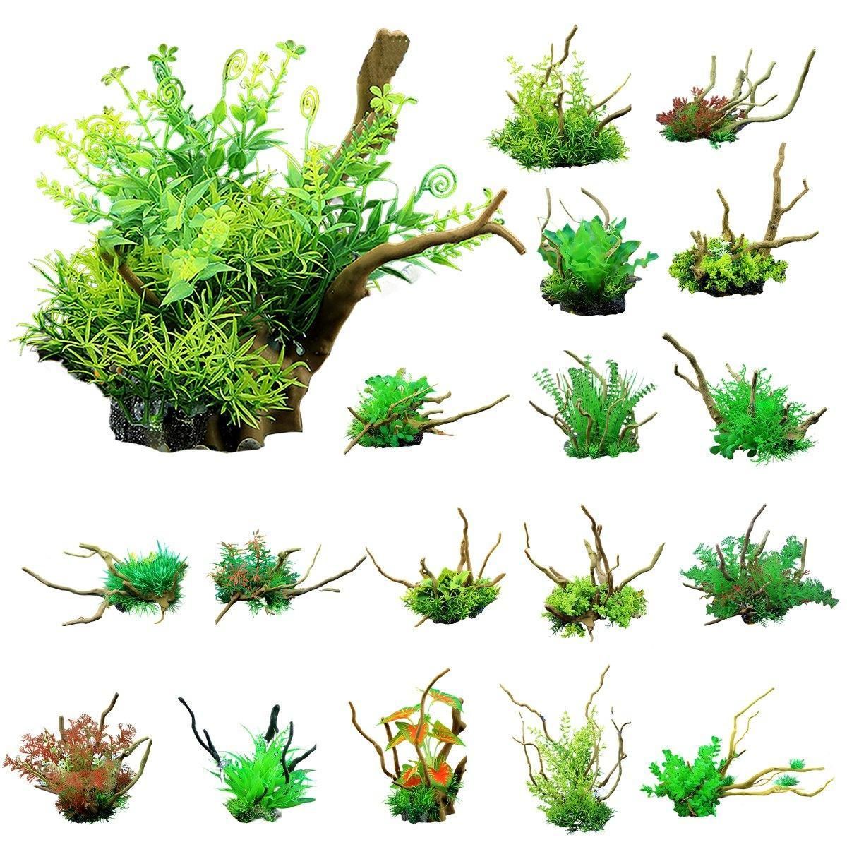 Aquarium Landscaping Decoration Artificial Wood and Plants Fish Tank Ornament view 3