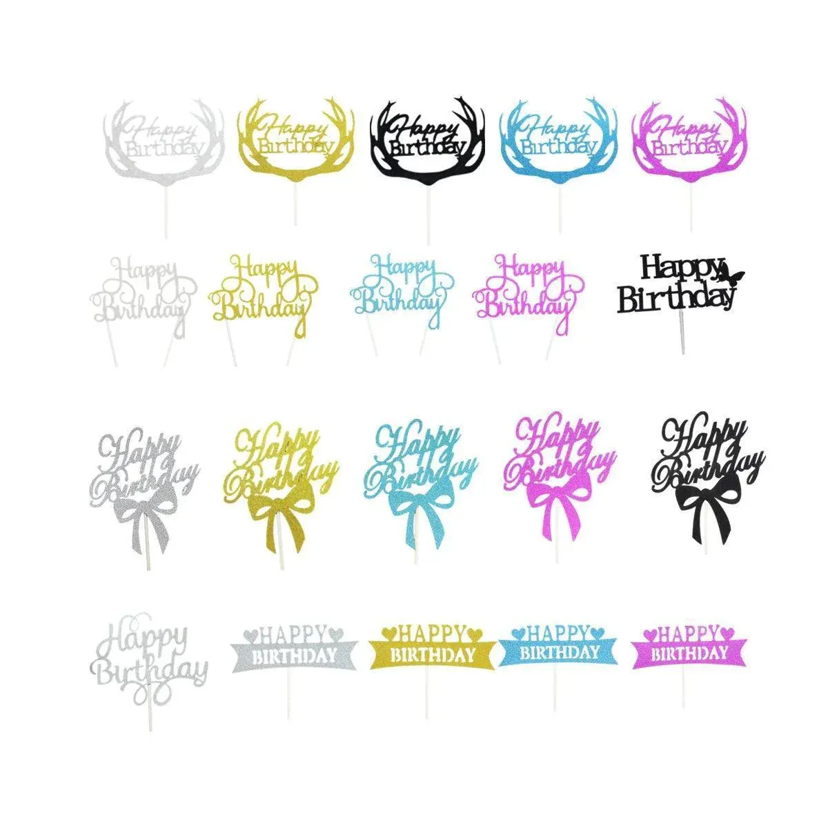 Happy Birthday Cake Topper Colour Printed Acrylic Party Decorations - Rose view 3