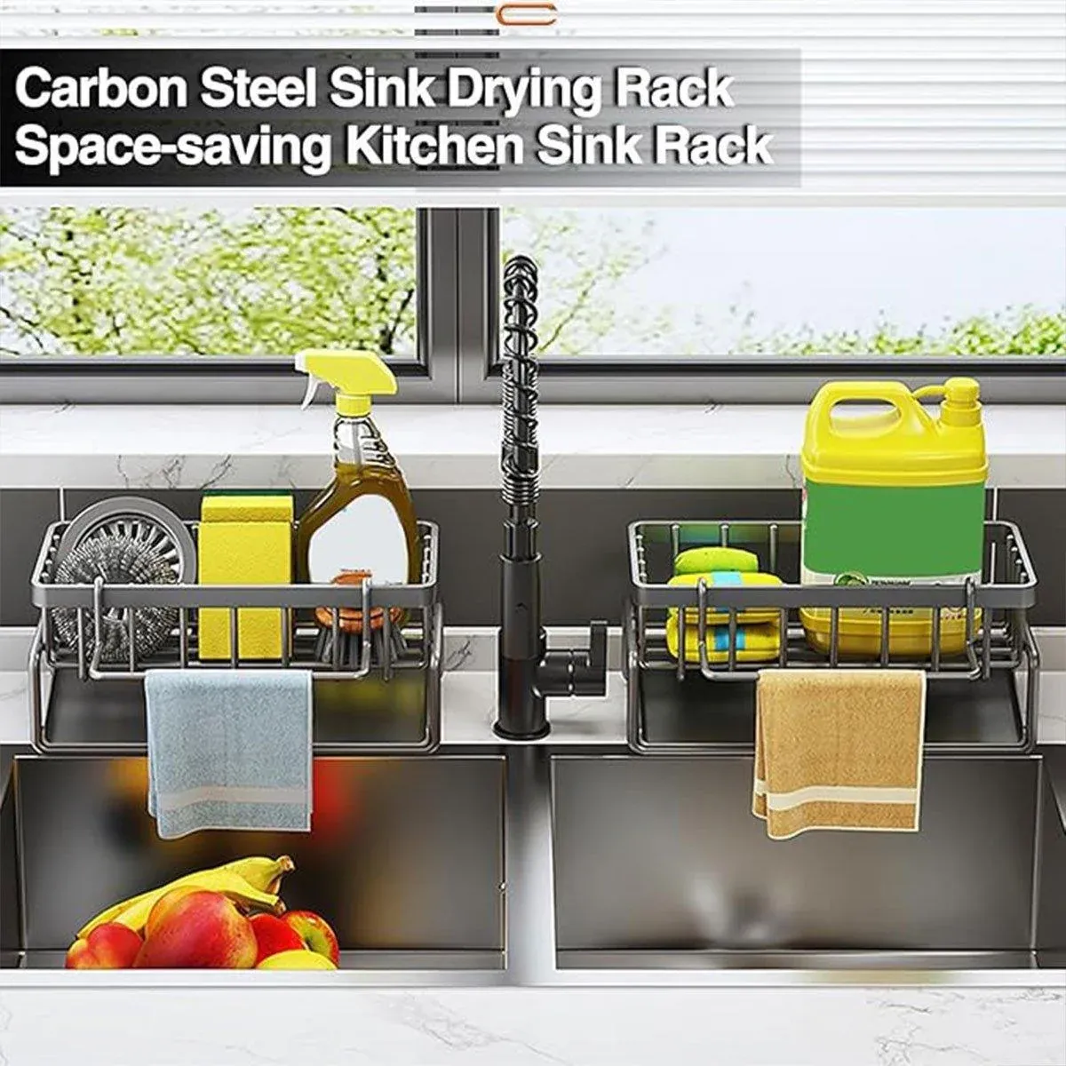 Kitchen Sink Caddy Storage Organizer Steel Sponge Soap Brush Holder Faucet Rack view 4