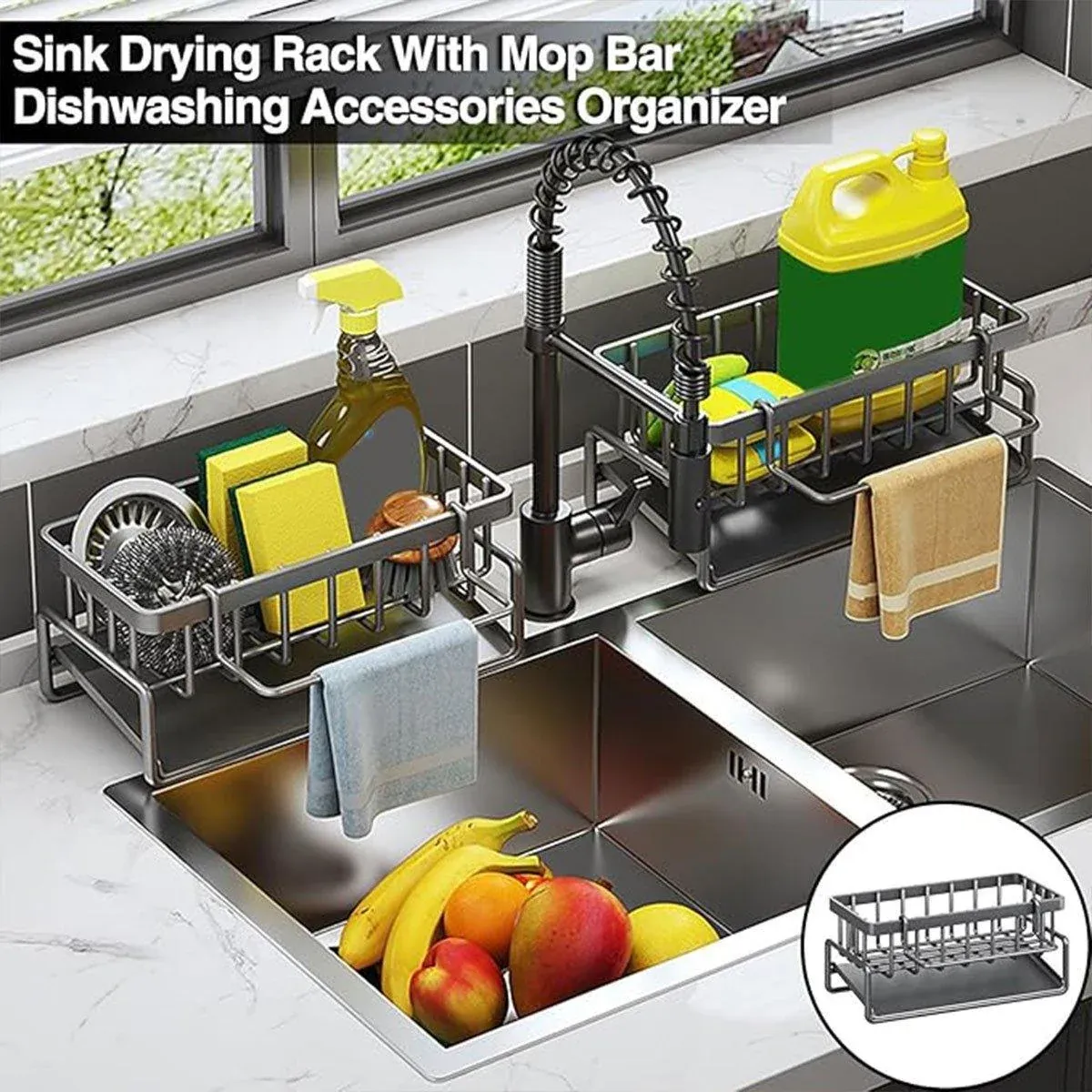 Kitchen Sink Caddy Storage Organizer Steel Sponge Soap Brush Holder Faucet Rack view 5