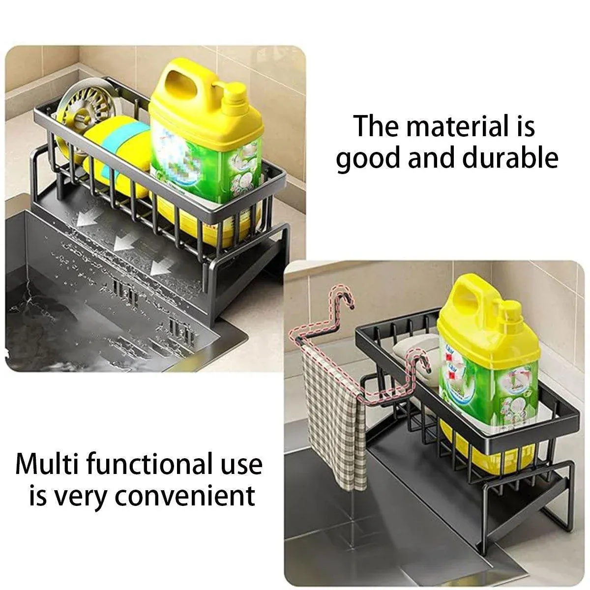 Kitchen Sink Caddy Storage Organizer Steel Sponge Soap Brush Holder Faucet Rack view 7