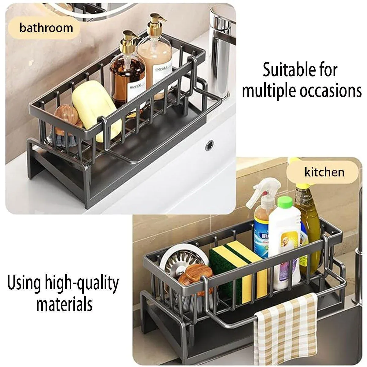Kitchen Sink Caddy Storage Organizer Steel Sponge Soap Brush Holder Faucet Rack view 8